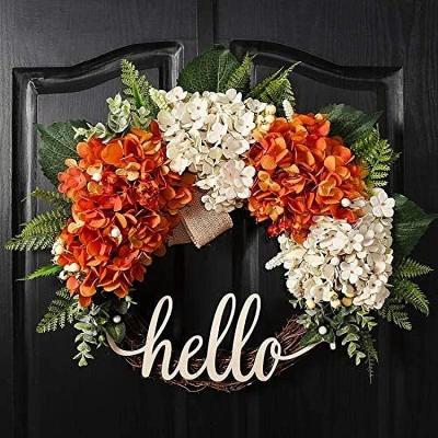 China Beautiful Colorful Hydrangea Wreath for Front Door - 18 Inch Farmhouse Wreath Autumn Spring Hello Sign for Outdoor Porch Vine Wreath for Valenti for sale