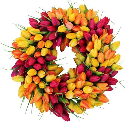 China 19 inch Silk Tulip Front Door Wreath, Gorgeous Garland for Outdoor Front Entry for sale