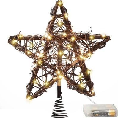 China Brown Rattan Star Indoor Natural Christmas Tree Lovely Star Tree Toppers Colorful Xmas Decorations Topper Lighted Rustic Rattan Star Rustic for sale