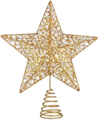 China Xmas Tree Glowing Glowing Powder Cotton Yarn Metal Topper Star Tree Ornaments Warm Lights Decoration, 10 Inch for sale