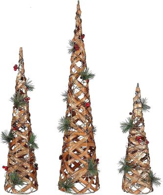 China Christmas Day Decoratiom Christmas Cone Tree with Lights Battery Operated Cone, 3-Piece Set Gold for sale