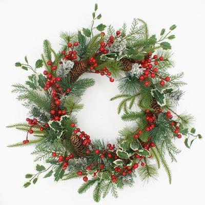 China Beautiful Colorful Super September Snow PVC Pine Needle Mixed Artificial Assembled Christmas Wreath for sale