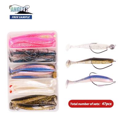 China 47pcs/1 Angler Set Split Rings Soft Bait T-tail Fish Fishing Lures Set Fish Hunting Kit Free Combination for sale