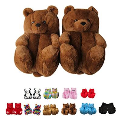 China Fashion Trend Wholesale Cheap Kids Brown Plush Teddy Bear Slippers For Women Girls for sale