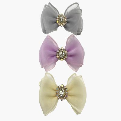 China Shoe clips sell handmade elegant silk lace bow shoe brooch clips girls and crystal lady shoe charms decorative wholesale accessories for sale