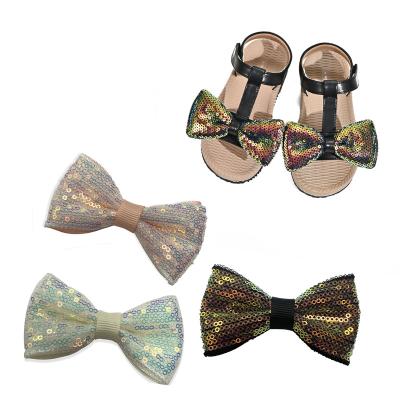 China Hot Selling Shinny Shoe Clips Shoe Flower Multicolor Beaded Bow Flowers Shoe Clips Accessories For Princess Shoes Girls Dressing Sandals for sale