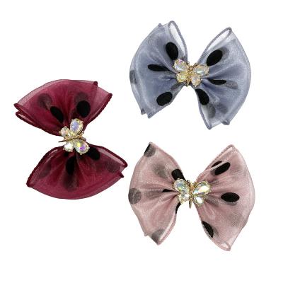 China Shoe Clips Shoe Charm Flower DIY Handmade Rhinestone Glass-Metal Shoe Clips Chiffon Black Dots Lace Up Bow Girls and Women Shoes Decoration Accessories for sale