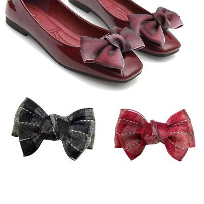 China Shoe Clips Shoe Flower Shoe Charms Handmade Shoelace Transparent Chiffon Ribbon Satin Fabric Bow Tie Shoe Clips Shoe Buckle On High Heels Shoes Decoration Accessories for sale