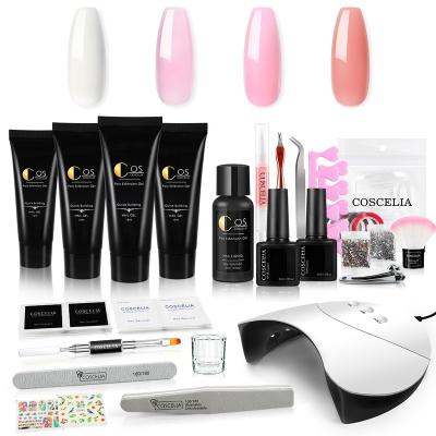 China Fashionable COSCELIA Color 4pcs Poly Gel Starter Kit With Top Base Lamp Kit Nail Art Beauty Nail Tips Coat Nail Tips Art Decorations 15ml MSDS for sale