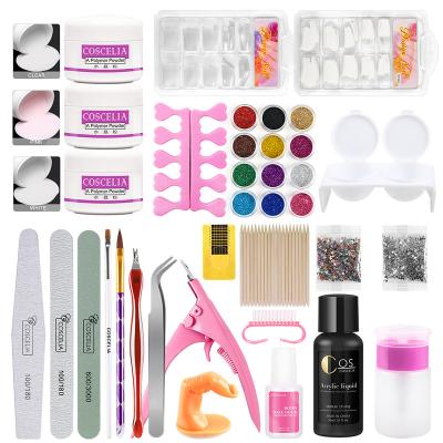 China Excellent Nail Art Effect COSCELIA Acrylic Powder Manufactuerlic Kit Three Nail Colors With Good Adhersion for sale