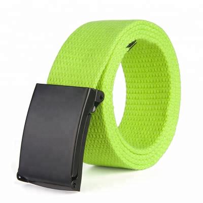 China Clothing Accessories Men Women Metal Buckle Polyester Fabric Webbing Belt Customized Fashion Solid Color Simple Universal Canvas Belt for sale