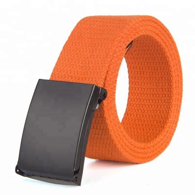 China Clothing Accessories Solid Color Metal Buckle Polyester Cloth Strap Tie Down Men's Woven Canvas Belt for sale