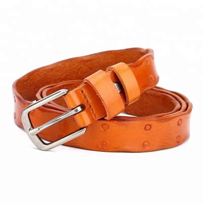 China Luxury Embossed Designer Ostrich Leather Belt Cow Leather Belt Alloy Buckle Dress For Woman for sale