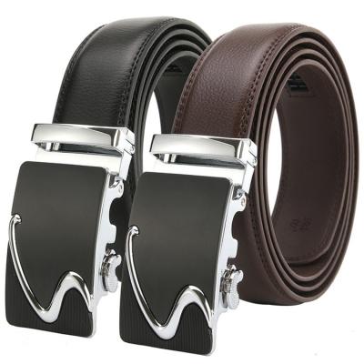 China Men's Black Classic Ratchet Cowhide Leather Formal Dress Genuine Leather Belt With Strong Automatic Buckle for sale