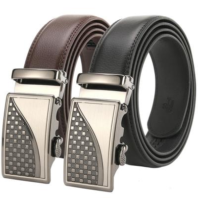 China Men Genuine Custom Factory Cowhide Leather Automatic Textured Designer Ratchet Leather Belt for sale