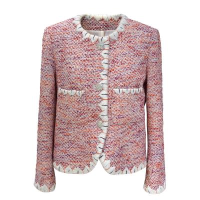 China Anti-wrinkle [ODM 6252 OEM] Ladies Single Breasted Jacket Custom Wholesale Pink Tweed Jacket Elegant Single Breasted Factory Shopping for sale