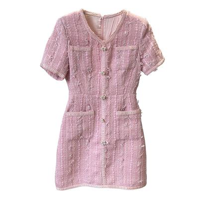 China 22 French High-end Breathable First Spring Niche [ODM 6227 OEM] Design Soft Wind Pink Ladies Dress for sale