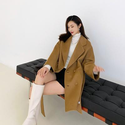 China Anti-Wrinkle Anfeiouna Customized Spring Autumn Ladies Overcoat Long Women Brown Cross Ditch Coat for sale