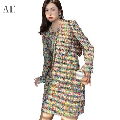 China Anfeiouna Color Fashion Women's Midi Splicing Dress Anti-static Hot Sale Long Sleeve V-Neck Chain Splicing Dress for sale