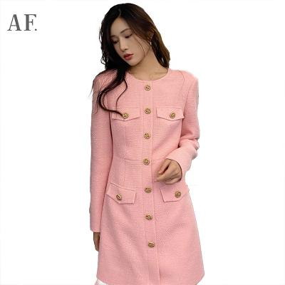 China Korean High Quality Anti-wrinkle Anfeiouna Bodycon Dress Can Be Customized Women's Pink Tweed Fabric Casual Dress Woman Clothes for sale