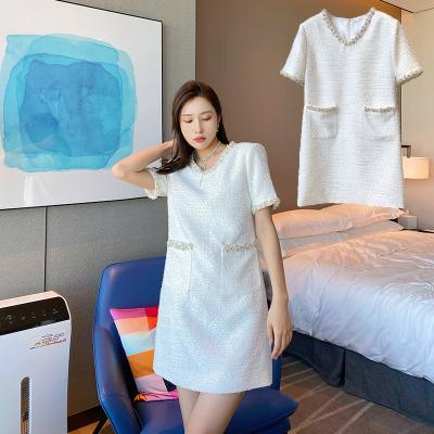 China Anfeiouna Anti-Static V-neck Women's Career Dress White Dresses Summer 2021 For Elegant Woman for sale