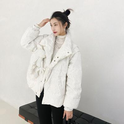 China Winter Viable Women's Solid Color Shorts Tops Blue White Shorts Down Thick Bubble Stripper Jacket With Doll Decoration for sale