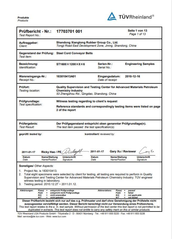 TUV Test Report - Shandong Xiangtong Rubber Science Co.,Ltd