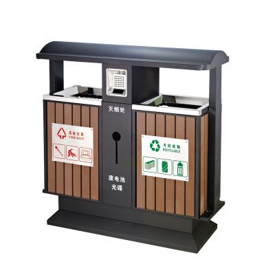 China Sustainable Custom Outside Public Wood Sorting Large Trash Bin Sorting Recycle Bin For Parks for sale