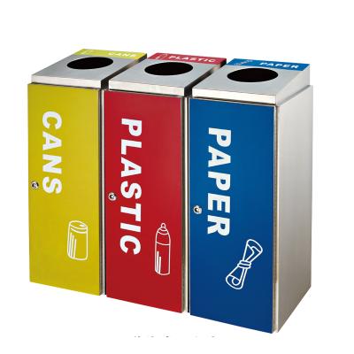 China Sustainable Stainless Steel Garbage 3 Compartment Recycling Recycle Bin Bin for sale