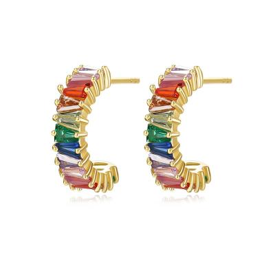 China CLASSIC Wholesale Vintage Luxury Fine 925 Sterling Silver Fashion Jewelry  Colorful  5A Zircon Hoop Earings for Women for sale