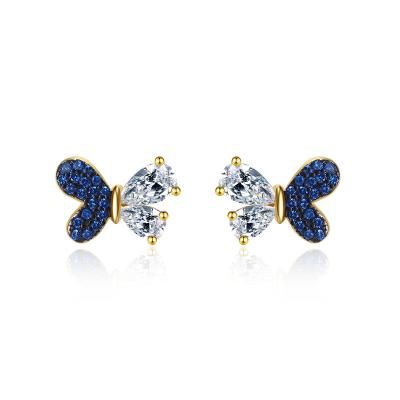 China CLASSIC Creative Design Jewelry 18k Gold Plated 925 Sterling Silver Prong-Set Zircon Butterfly Stud Earrings for sale