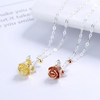 China TRENDY Romantic Red Rose Necklaces  2023 Trend  S925 Silver Two Tone  Flower Pendant Jewelry valentines day gifts for sale