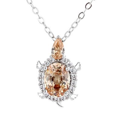 China TRENDY Champagne Zircon Tortoise Pendant Lucky 925 Sterling Silver Necklace Female Diamond Jewelry for sale