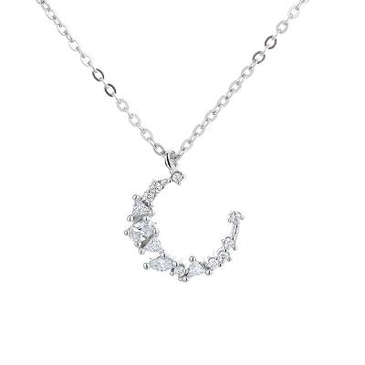 China TRENDY 925 Sterling Silver Women  AAA Cubic Zircon Moon  Romantic Pendant Necklace Crescent Jewelry for sale