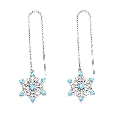 China CLASSIC Trendy Snowflake Ear Line for Women Genuine 925 Sterling Silver Winter Snowflake Pendant Earrings for sale