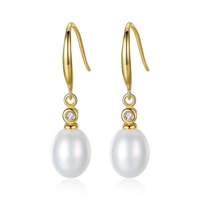 China CLASSIC 925 Trendy Sterling Silver Elegant Water Drop Freshwater Pearl Earring 18K Gold Plated Earrings Jewelry for sale