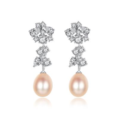 China CLASSIC Cubic Zirconia 925 Sterling Silver Earring Flower Pearl Stud Earrings For Women Engagement Jewelry Party Gift for sale