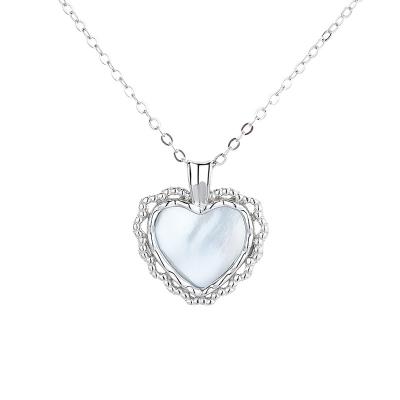 China TRENDY Elegant Heart Shaped Shell Pendant Necklace 925 Sterling Silver Women Wedding Party Jewelry Gifts for sale