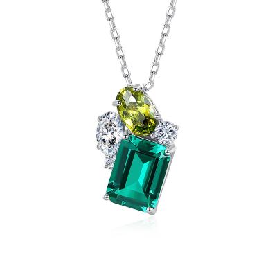 China TRENDY Personalised Women Wedding Jewelry Emerald Gemstone 925 Sterling Silver Oval Zircon Pendant Necklace for sale