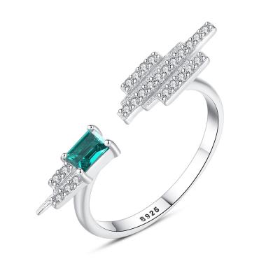 China TRENDY Adjustable  S925 Emerald Gemstone Open Rings Sterling Silver Jewelry Ring Gift for Girlfriend for sale