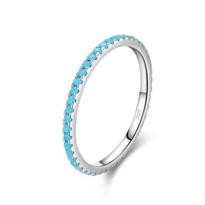 China TRENDY 925 Sterling Silver Classic Exquisite Circle Turquoise Charm Stackable Finger Ring Trendy Fine Jewelry for sale