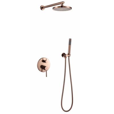 China Watermarkless Slide Bar Brass Shower Set Thermostatic Faucet Wall Hung Bathroom Shower Set Rose Gold Shower for sale