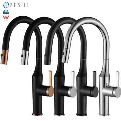 China Watermark Thermostatic Faucet Taps Rose Gold Black Chrome Kitchen Commercial Faucet Pull Out Flexible Kitchen Mixer Tap for sale