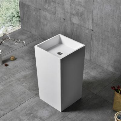 China Wholesale Price Free Standing Basin Modern Rectangular One Piece Pedestal Sink Basin for sale