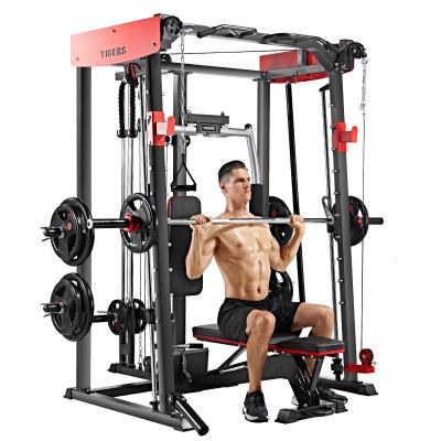 China Workout Indoor Gym Equipment Smith Machine With Bench Home Multifunctional Cable Crossover Power Rack Trainer for sale