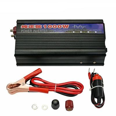 China Off Grid 1000W 12V 24V Inverter Pure Sine Wave DC To AC 110V 220V Car Power Inverter With AC Outlets Poles Clips For Household 210*95*55mm for sale