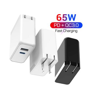 China palladium 65W fast charger new USB-C+USB-A dual ports high power palladium 65W wall charger fast charging laptop travel charger for sale