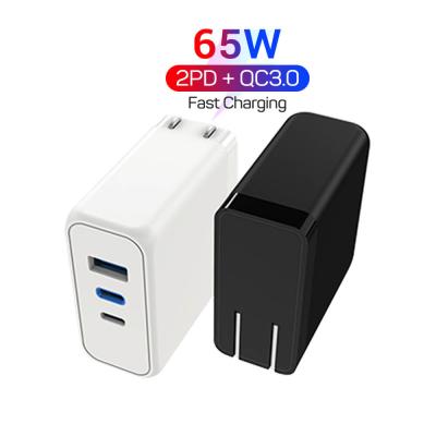 China PD+QC3.0 Dual USB PD+QC3.0 Fast Charger 65W Universal High Speed ​​Travel Adapter Travel Adapter Charger for sale