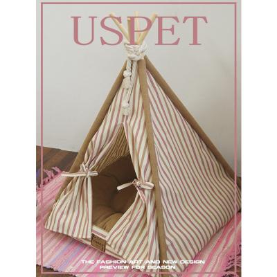 China Sustainable Hot Sale Pampers Supplies Foldable Pine Poles Soft Warm Comfortable Pet Teepee Dog Tent With Cushion High Quality for sale