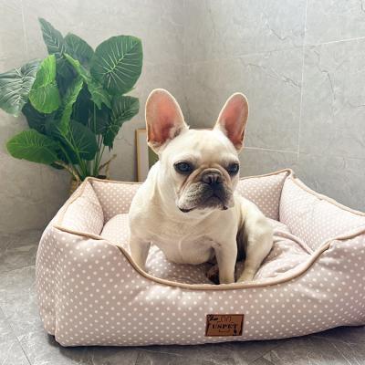 China New Arrival 2022 Viable Hot-selling Amazon Dot Print + Nordic Cool Fabric Style Rabbit Plush Pet Sofa Dog Bed For All Seasons for sale